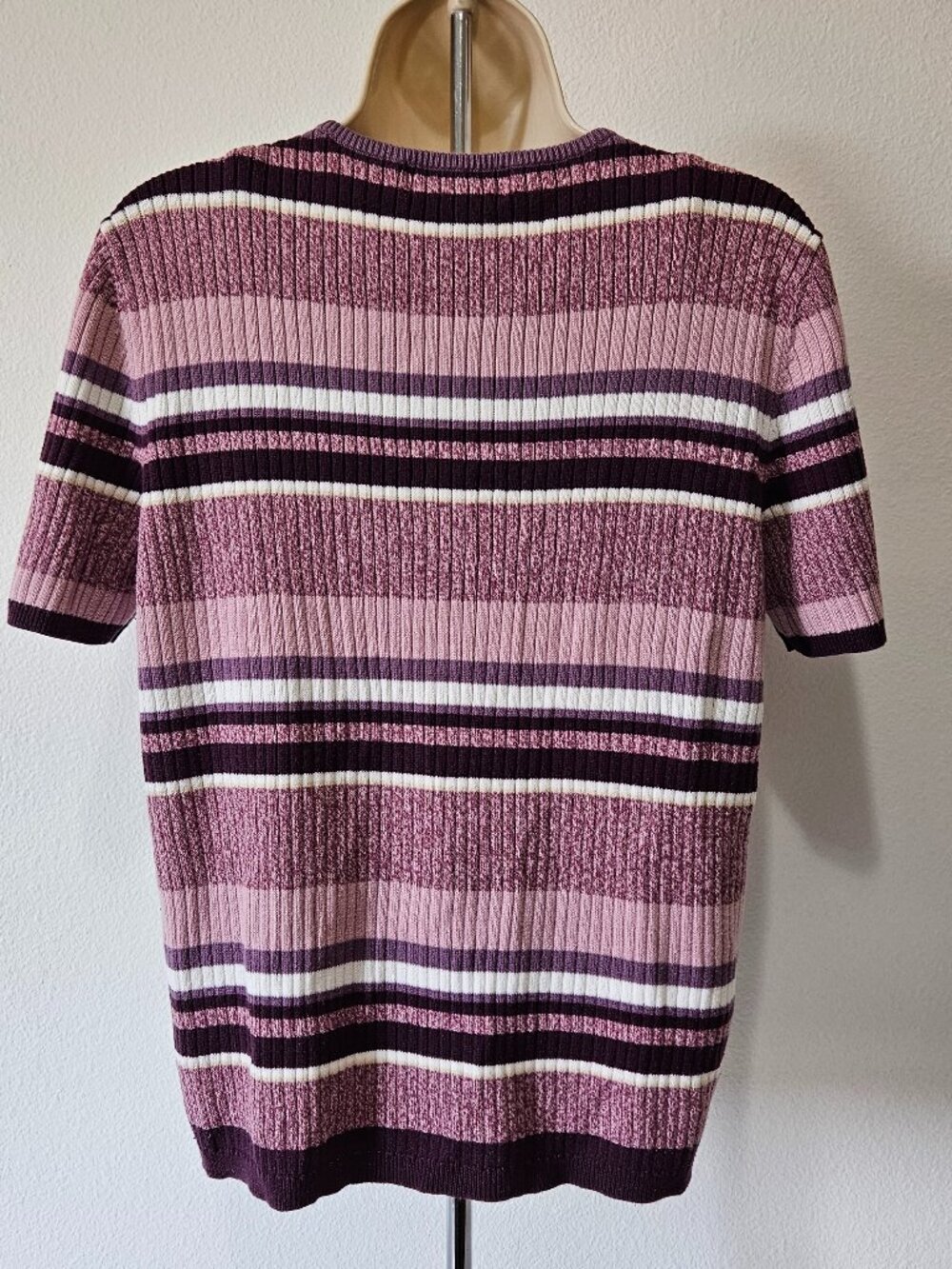 VINTAGE Laura Scott Striped Ribbed Knit Short Sleeve Sweater | Small to Medium - Picture 4 of 8